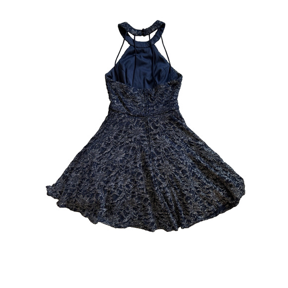 B Smart Women's Jr 3 Navy Blue Glitter Halter Skater Party Mini Dress Whimsigoth - Picture 4 of 11